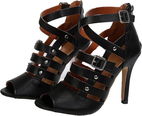 Women's Stiletto Heel Ankle Boot Heeled Sandals Hollow Out Open Toe Back Zipper Wedding Party Dress Pumps Shoes in Kuwait
