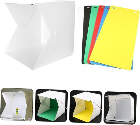 POPETPOP Portable Mini Photo Box Lighting Cube Tent with Dual LED Light Bars and 6-Color Backdrops, Foldable 30cm Photography Studio for Product Shooting in Kuwait