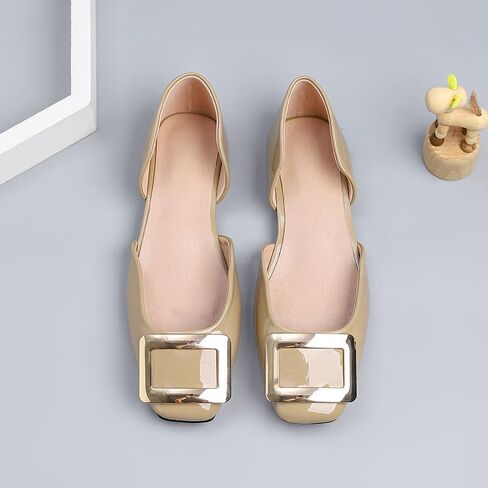 Flats for Women Metal Buckle Square Non Slip Comfort Slip on Breathable Office Wedding Dress Flats Shoes in Kuwait