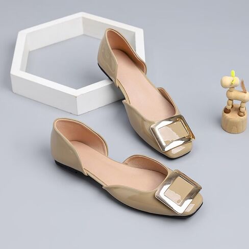 Flats for Women Metal Buckle Square Non Slip Comfort Slip on Breathable Office Wedding Dress Flats Shoes in Kuwait