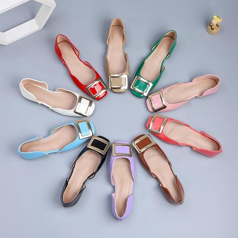 Flats for Women Metal Buckle Square Non Slip Comfort Slip on Breathable Office Wedding Dress Flats Shoes in Kuwait