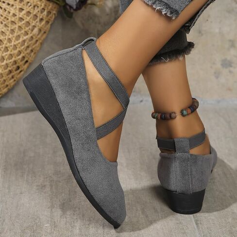 Dress Flats for Women 2026 Pointed Toe Ballet Loafers Low Wedge Slip On Shoes with Elastic Ankle Strap Crisscross Straps for Office Work Casual Outfits Wedding Guest Daily Wear in Kuwait