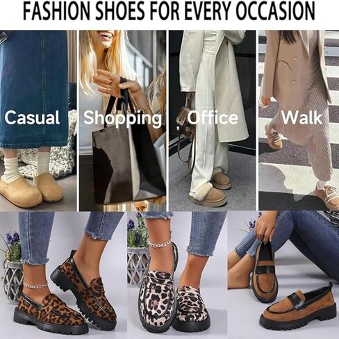 Women's Leopard-Print Suede Block-Heel Loafers,Premium Animal Print Loafers,Comfortable Suede Penny Womens Loafer Elegant Wide Low Heel Business Office Shoes in Kuwait