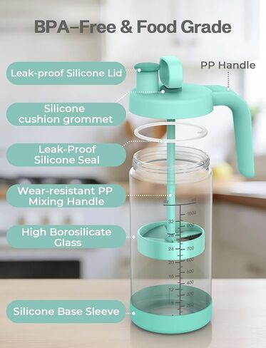 32oz Glass Formula Mixing Pitcher, Borosilicate Breastmilk Mixer, BPA-Free | Microplastic-Free, Leakproof Breastmilk Fridge Storage Container with Silicone Seal, Baby Feeding Pitcher, Dishwasher-Safe in Kuwait
