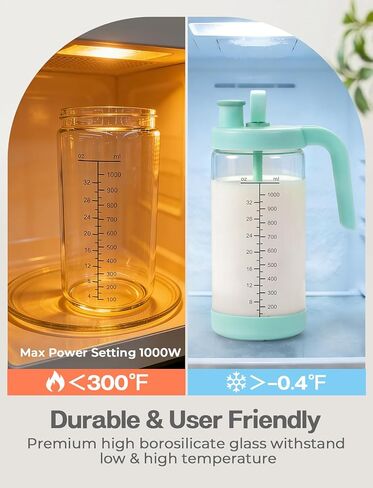 32oz Glass Formula Mixing Pitcher, Borosilicate Breastmilk Mixer, BPA-Free | Microplastic-Free, Leakproof Breastmilk Fridge Storage Container with Silicone Seal, Baby Feeding Pitcher, Dishwasher-Safe in Kuwait