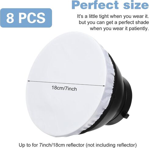 7 Inch Light Diffuser Sock, Soft White Cloth Lamp Cover, for 5.5 to 7 Inch Studio Strobe Reflectors, Ring Light, Flash, Wedding Photography, Video Shooting(8pcs) in Kuwait