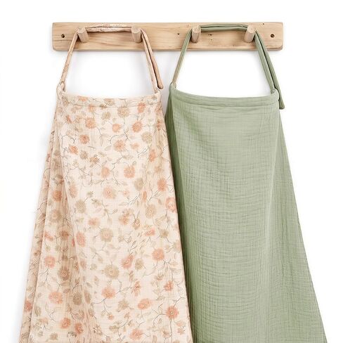 2 Pack Muslin Nursing Cover - Lightweight Breathable Breastfeeding Cover - Soft Stretchy Unisex Nursing Apron Cover for Outdoor Public Breastfeeding Protection - Dusty Pink & Floral in Kuwait