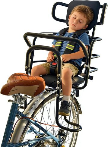Kid's Bike Seat Rear with Adjustable Headrest, Rear Child Bike Seat with Foot Pedals Back Rest Handrail.Child Carrier Bike Chair for Bicycle Designed for Children Aged 18 Month to 8 Years Old in Kuwait