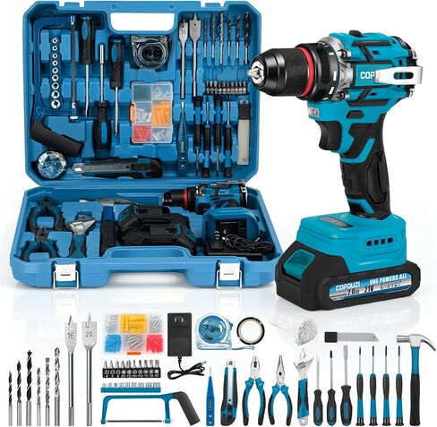 21V Cordless Drill Driver Combo Kit, Brushless Power Drill Tool Set with 2x2.0Ah Battery, 210-PCs Portable General Basic Home Repair Tool Set, Electric Drill Kit for Daily Home Repair, DIY in Kuwait