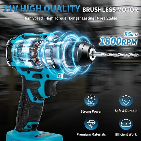 21V Cordless Drill Driver Combo Kit, Brushless Power Drill Tool Set with 2x2.0Ah Battery, 210-PCs Portable General Basic Home Repair Tool Set, Electric Drill Kit for Daily Home Repair, DIY in Kuwait