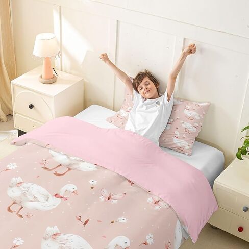 Homewish Lovely Duck Duvet Cover Set Toddler Pink Butterflies Bedding Set with 1 Pillowcases Lovely Flowers Animals Comforter Cover Kids Boys Bedroom Decor No Comforter Nude Pink in Kuwait