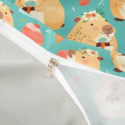 Erosebridal Cute Capybara Toddler Duvet Cover Kawaii Capybara Eating Ice Cream Comforter Cover for Kids Teens Cartoon Cute Animals Bedding Set Cake Dessert Birthday Decor Bed Set with Zipper in Kuwait