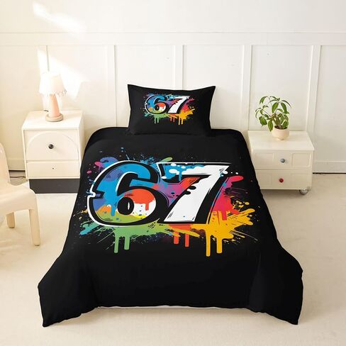 jejeloiu 6 7 Duvet Cover Toddler Size Six Seven 6 7 Bedding Set for Boys Girls Colorful Comforter Cover Six Seven Bedroom Decor 2Pcs Abstract Graffiti in Kuwait