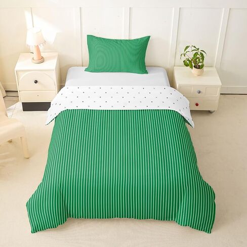 Feelyou Green Stripes Duvet Cover Toddler Size Modern Farmhouse Bedding Set for Boys Girls Geometric Comforter Cover Bedroom Decor 2Pcs in Kuwait