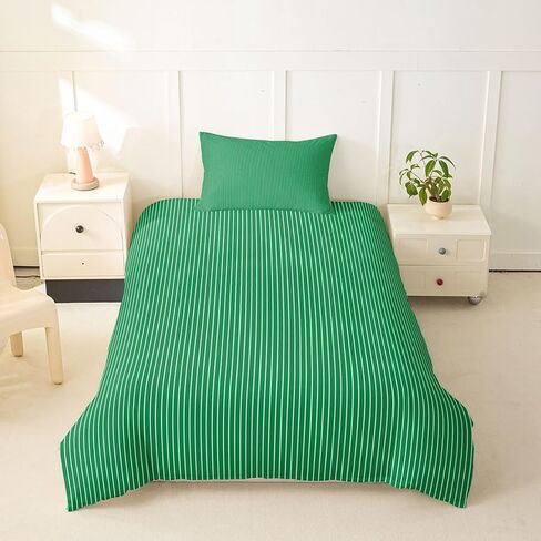 Feelyou Green Stripes Duvet Cover Toddler Size Modern Farmhouse Bedding Set for Boys Girls Geometric Comforter Cover Bedroom Decor 2Pcs in Kuwait