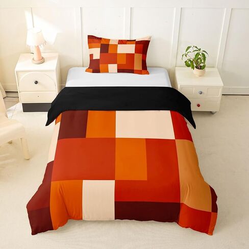 Feelyou Brown Orange Duvet Cover Toddler Size Abstract Geometric Bedding Set for Boys Girls Modern Art Comforter Cover Bedroom Decor 2Pcs in Kuwait