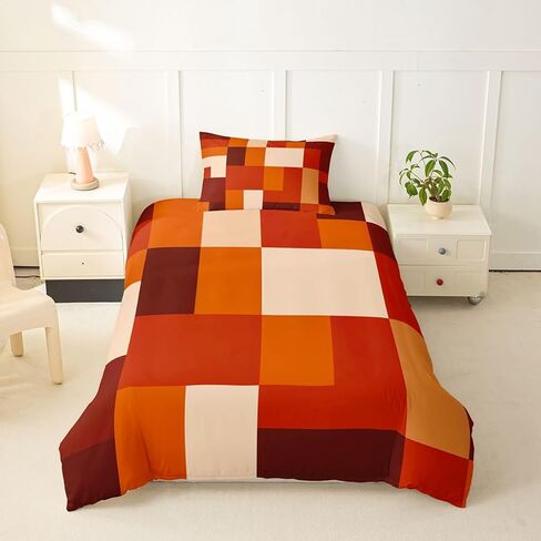 Feelyou Brown Orange Duvet Cover Toddler Size Abstract Geometric Bedding Set for Boys Girls Modern Art Comforter Cover Bedroom Decor 2Pcs in Kuwait