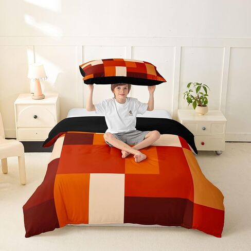 Feelyou Brown Orange Duvet Cover Toddler Size Abstract Geometric Bedding Set for Boys Girls Modern Art Comforter Cover Bedroom Decor 2Pcs in Kuwait
