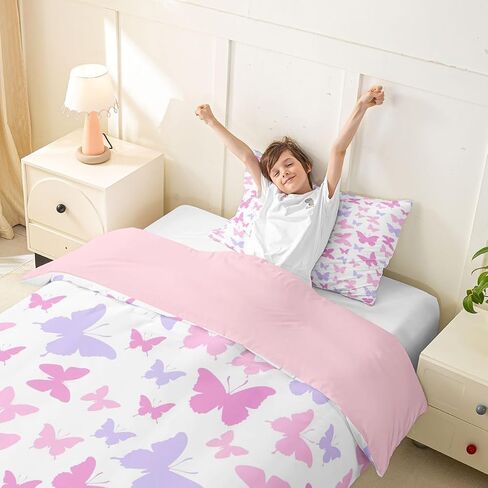 Erosebridal Butterfly Toddler Duvet Cover Colorful Butterfly Pattern Comforter Cover Boho Aesthetics Animals Bedding Set Purple Pink Butterflies Quilt Cover for Kids in Kuwait