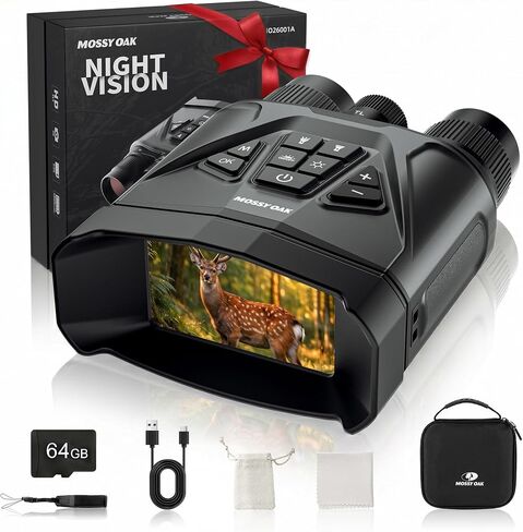 MOSSY OAK 4K Night Vision Goggles for Adults, 40MP Photos, 12X Digital Zoom | Infrared Night Vision Binoculars, 5000mAh Battery, 64GB Card Included, For Hunting, Wildlife Observation and Security in Kuwait
