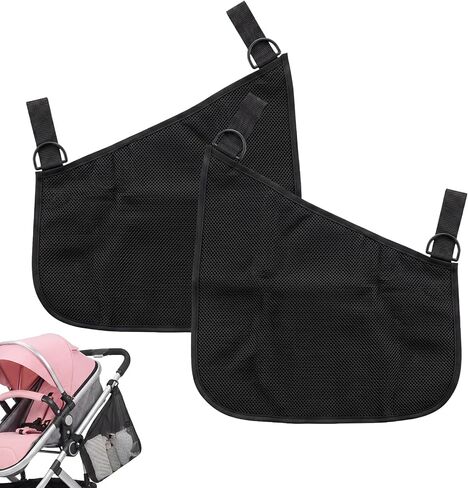 2 PCS Universal Stroller Side Sling Bag, Portable Stroller Side Bag, Adjustable Strollers Cargo Net for Pram, Pushchair, Car Seat, Black in Kuwait