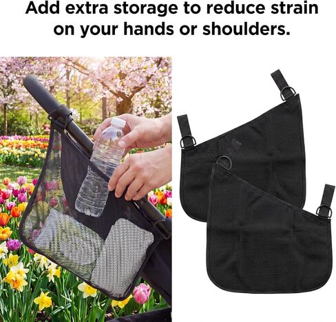2 PCS Universal Stroller Side Sling Bag, Portable Stroller Side Bag, Adjustable Strollers Cargo Net for Pram, Pushchair, Car Seat, Black in Kuwait