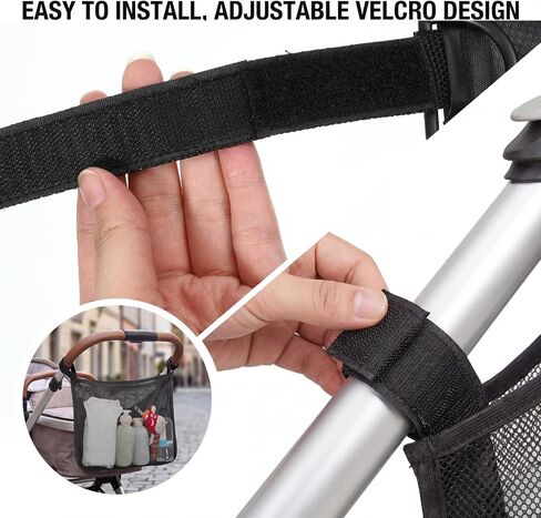 2 PCS Universal Stroller Side Sling Bag, Portable Stroller Side Bag, Adjustable Strollers Cargo Net for Pram, Pushchair, Car Seat, Black in Kuwait
