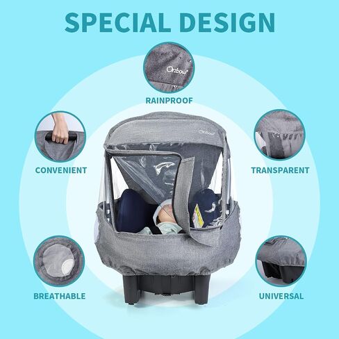 Car Seat Rain Cover, Universal Baby Travel Weather Shield, Light Gray | Compatible with Doona Infant Car Seat Stroller, Breathable Side Ventilation, Easy Access, Protect from Rain, Snow, Wind, Dust in Kuwait