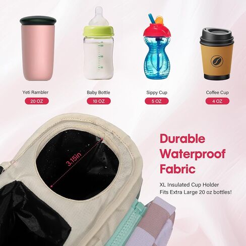 Universal Stroller Organizer with Insulated Cup Holders and Detachable Phone Bag,Stroller Caddy Fits for Stroller Accessories like Uppababy, Baby Jogger, Doona, Nuna Stroller (Green Square grid) in Kuwait