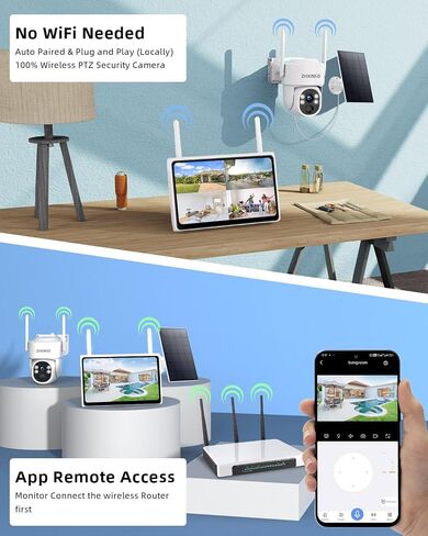 PTZ Security Cameras Wireless Outdoor Solar Powered, Pan Tilt 360 View 10 CH Ultra 4MP Home Security Camera System with 4 Cameras Human Detection Two Way Audio Color Night Vision 64G Storage in Kuwait