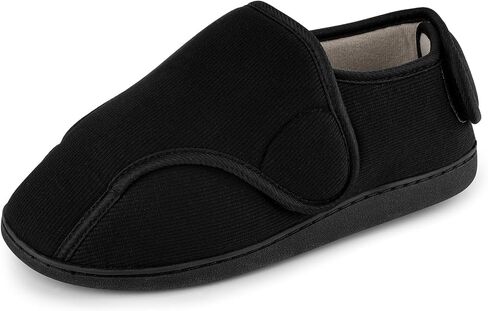 Women's Wide Diabetic Slippers Adjustable Hook and Loop Memory Foam Arthritis Edema Swollen Feet House Shoes Comfortable Breathable Indoor/Outdoor Slip On Slippers Black EU42/US11 in Kuwait