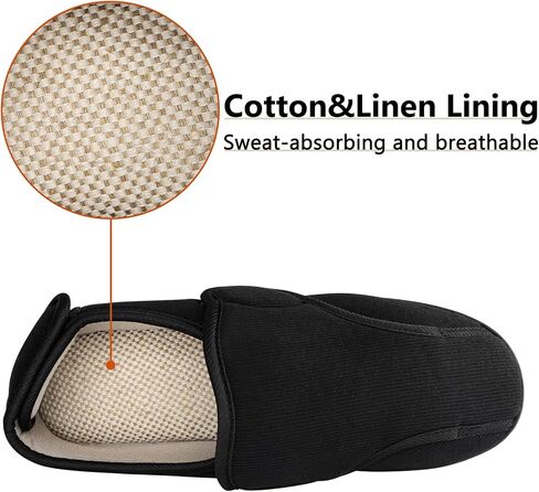 Women's Wide Diabetic Slippers Adjustable Hook and Loop Memory Foam Arthritis Edema Swollen Feet House Shoes Comfortable Breathable Indoor/Outdoor Slip On Slippers Black EU42/US11 in Kuwait