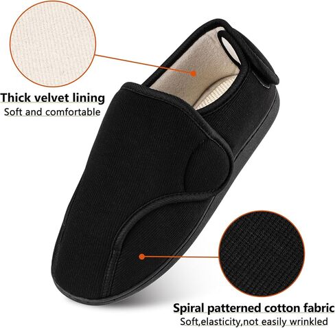 Women's Wide Diabetic Slippers Adjustable Hook and Loop Memory Foam Arthritis Edema Swollen Feet House Shoes Comfortable Breathable Indoor/Outdoor Slip On Slippers Black EU42/US11 in Kuwait