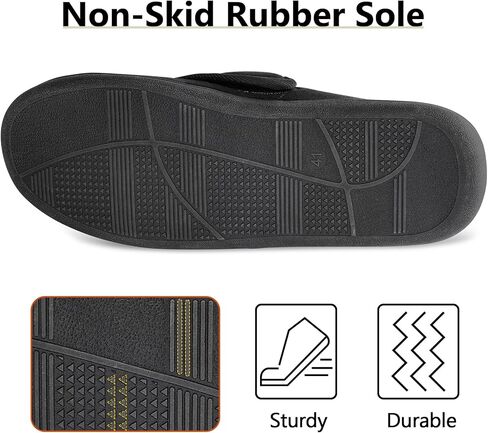 Women's Wide Diabetic Slippers Adjustable Hook and Loop Memory Foam Arthritis Edema Swollen Feet House Shoes Comfortable Breathable Indoor/Outdoor Slip On Slippers Black EU42/US11 in Kuwait