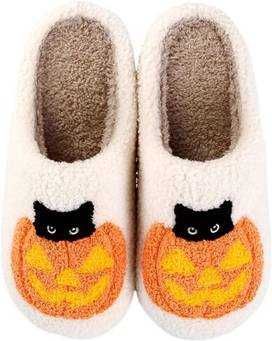 Women's Men's Fuzzy House Slippers, Cute Printed Slip-On Indoor Slippers, Soft Warm Memory Foam Non-Slip Closed Back Slippers for Home Bedroom in Kuwait
