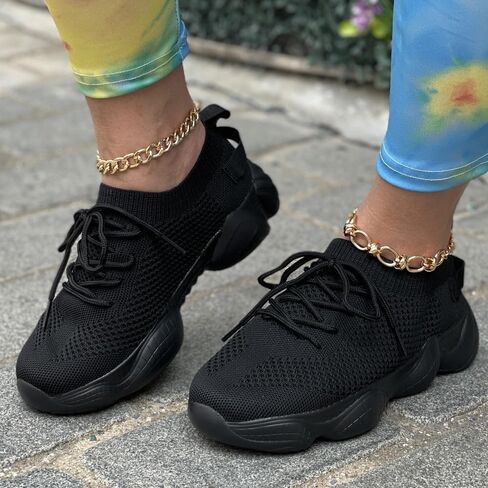 Women's Breathable Lightweight Walking Sneakers – Slip On Running Shoes for Sport, Casual Walking, and Fashion,Black,8.5 in Kuwait