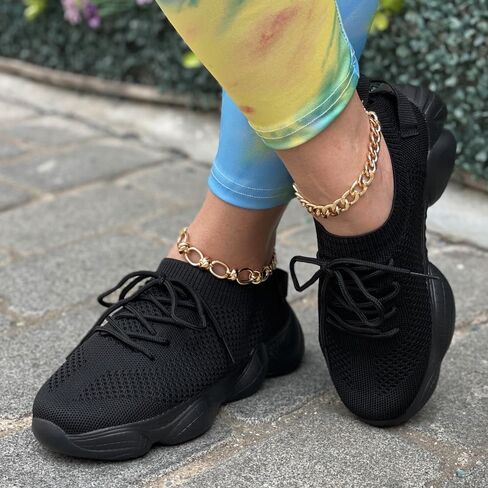 Women's Breathable Lightweight Walking Sneakers – Slip On Running Shoes for Sport, Casual Walking, and Fashion,Black,8.5 in Kuwait
