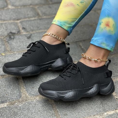 Women's Breathable Lightweight Walking Sneakers – Slip On Running Shoes for Sport, Casual Walking, and Fashion,Black,8.5 in Kuwait
