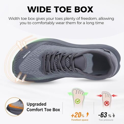 Kyedoo Women's Wide Toe Walking Shoes Running Tennis Sneakers, Grey, 10 | Wide Toe Box, Comfortable, Cushion, Non-Slip, Athletic Workout Cross Training Sports Fashion Shoes, Breathable, Casual in Kuwait