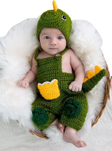 Newborn Photography Props, Knit Dinosaur Outfit | Newborn photography outfit, Dinosaur theme, knit construction, overalls, hat included, headband included, 0-1 Month in Kuwait