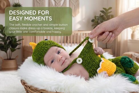 Newborn Photography Props, Knit Dinosaur Outfit | Newborn photography outfit, Dinosaur theme, knit construction, overalls, hat included, headband included, 0-1 Month in Kuwait