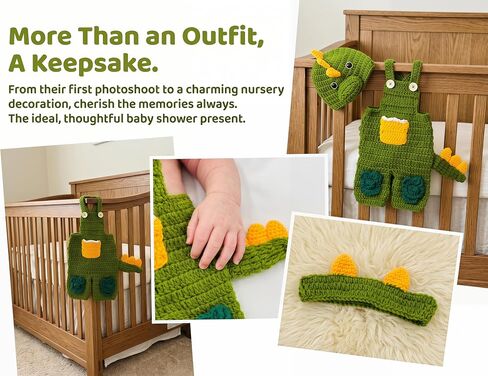 Newborn Photography Props, Knit Dinosaur Outfit | Newborn photography outfit, Dinosaur theme, knit construction, overalls, hat included, headband included, 0-1 Month in Kuwait