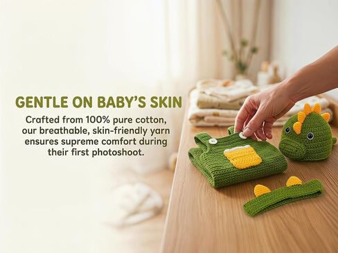 Newborn Photography Props, Knit Dinosaur Outfit | Newborn photography outfit, Dinosaur theme, knit construction, overalls, hat included, headband included, 0-1 Month in Kuwait