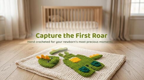 Newborn Photography Props, Knit Dinosaur Outfit | Newborn photography outfit, Dinosaur theme, knit construction, overalls, hat included, headband included, 0-1 Month in Kuwait