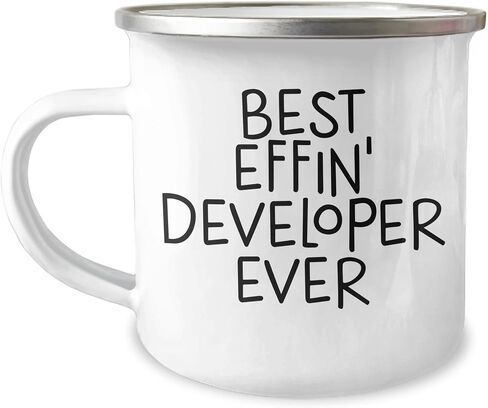Best Effin' Developer Ever Camping Mug, Funny Quote Gift for Developer Birthday, 12 oz Stainless Steel with Enamel Finish, Gifts from Men to Coworkers, Unique Developer Gifts in Kuwait