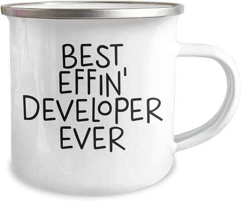 Best Effin' Developer Ever Camping Mug, Funny Quote Gift for Developer Birthday, 12 oz Stainless Steel with Enamel Finish, Gifts from Men to Coworkers, Unique Developer Gifts in Kuwait