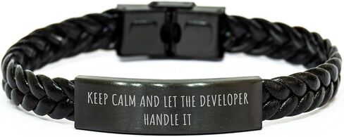 Keep Calm And Let The Developer Handle It, Funny Developer Gifts, Birthday Unique Gifts from Friends for Men, Women, Coworkers, Family, Developer Interlaced Leather Bracelet in Kuwait