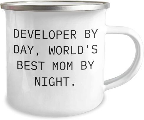 Developer By Day, World's Best Mom By Night. Stainless Steel Camping Mug for Birthday Unique Gifts from Mom to Developer in Kuwait