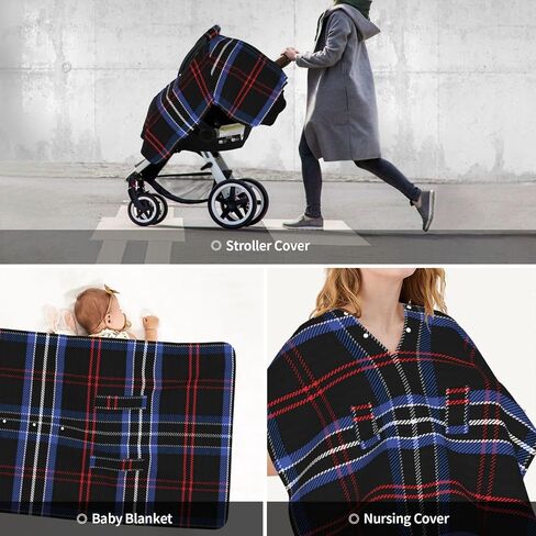 Scottish Plaid (2) Baby Car Seat Cover & Breastfeeding Nursing Cover - Breathable Stretch Fabric Multi-Use Nursing Cover for Breastfeeding in Kuwait
