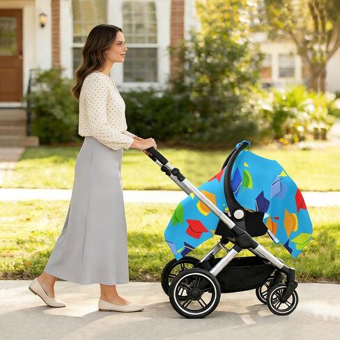 Sun Shade for Baby Strollers Fit Car Seat Sun Shade, Travel Accessories Cartoon Color Mortarboard Hat in Kuwait